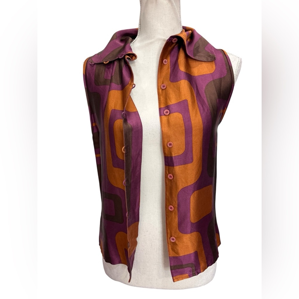 D. Terrell Silk Blend Twinset Cardigan Set Small Retro Mod 70s Geometric Top - Picture 5 of 16
